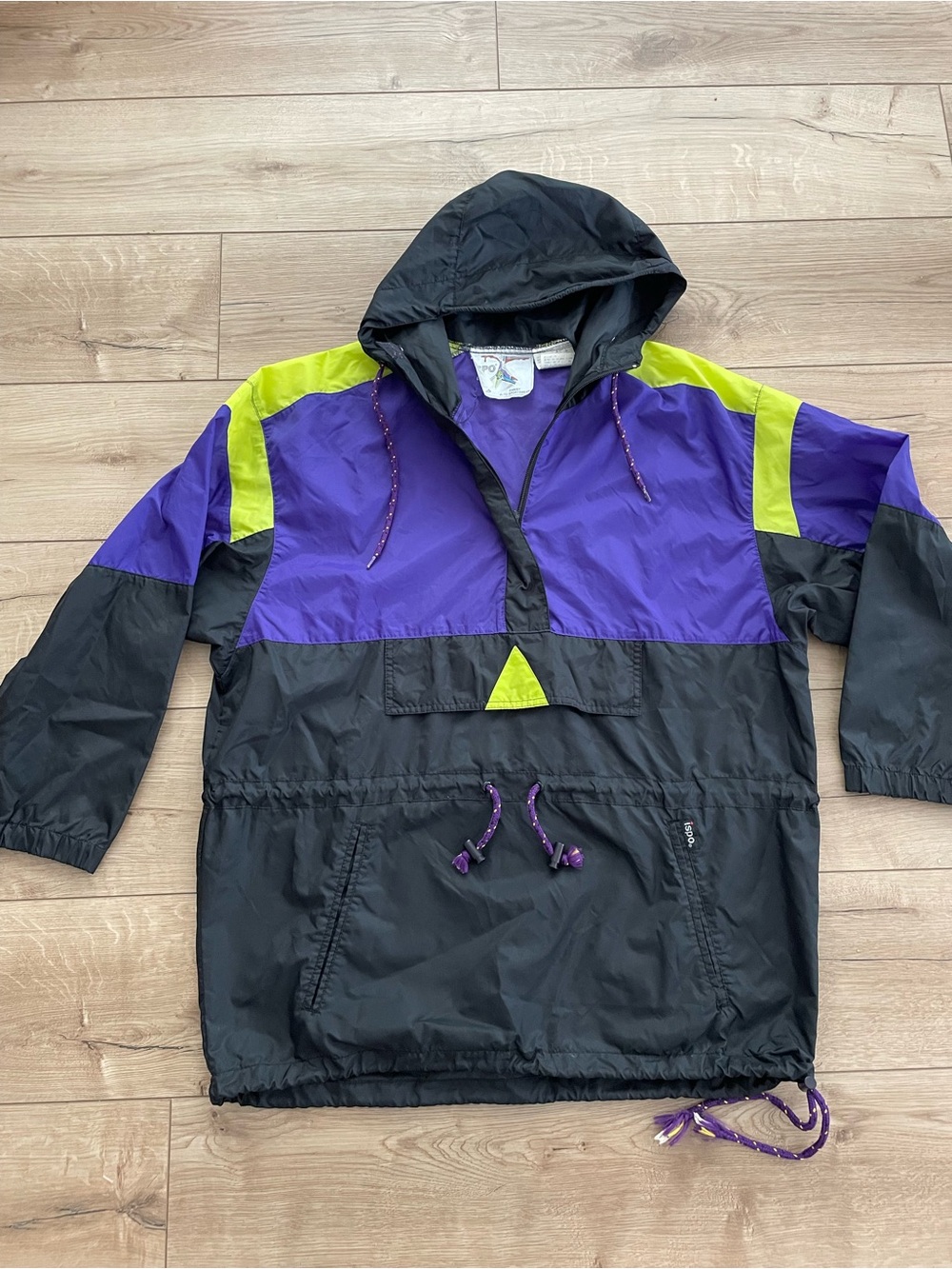 Vintage 90s ISPO Colorblock Pullover Anorak Jacket Neon Purple Lime Green Retro